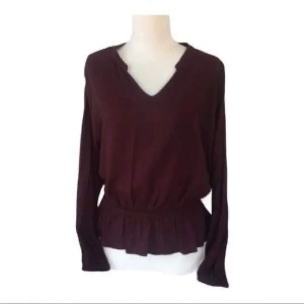 Jennifer Lopez maroon long sleeve blouse M